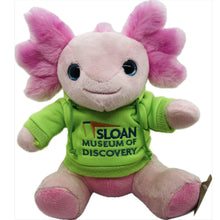 Load image into Gallery viewer, 9" Axolotl Hoodie Plush w/ Sloan Museum of Discovery Logo