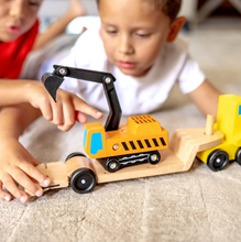Load image into Gallery viewer, Trailer & Excavator Wooden Vehicles Play Set - Melissa & Doug