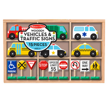 Load image into Gallery viewer, Wooden Vehicles and Traffic Signs - Melissa & Doug