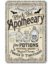 Load image into Gallery viewer, Black Bat Apothecary Metal Sign 8" x 12"