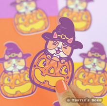 Load image into Gallery viewer, Halloween Pumpkin Corgi Sticker
