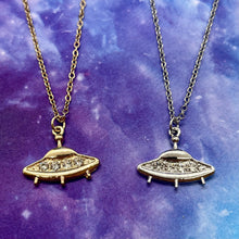 Load image into Gallery viewer, Rhinestone UFO Spaceship Pendant Necklace (Silver or Gold)
