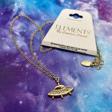 Load image into Gallery viewer, Rhinestone UFO Spaceship Pendant Necklace (Silver or Gold)

