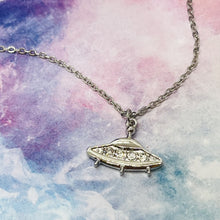 Load image into Gallery viewer, Rhinestone UFO Spaceship Pendant Necklace (Silver or Gold)
