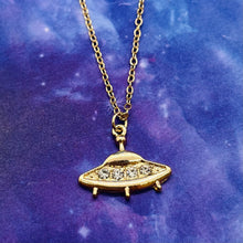 Load image into Gallery viewer, Rhinestone UFO Spaceship Pendant Necklace (Silver or Gold)

