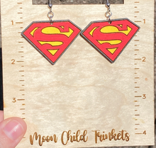 Load image into Gallery viewer, Superman Hand Painted Wood Dangle Earrings
