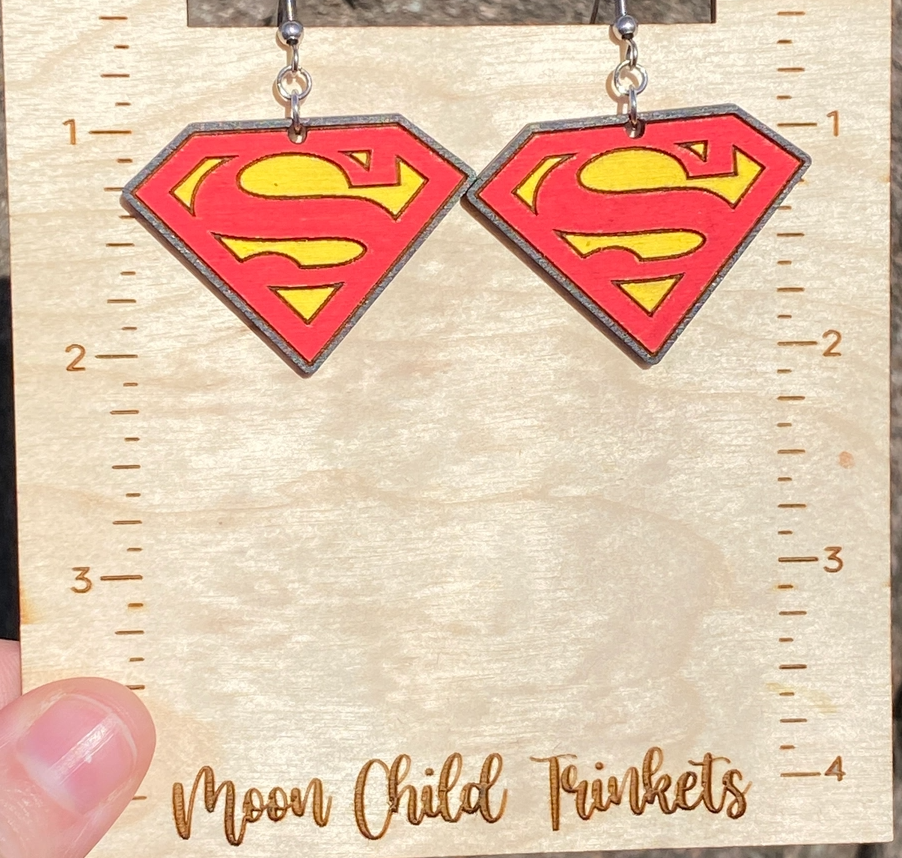 Superman Hand Painted Wood Dangle Earrings