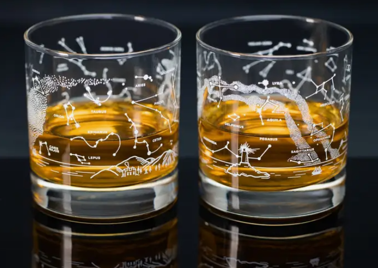 Night Sky Star Chart Double Old Fashioned Glasses Pair Sloan Museum Night sky star chart double old fashioned glasses pair sloan museum