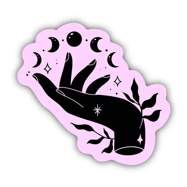 Mystic Hand and Moon Phase Sticker, Pink