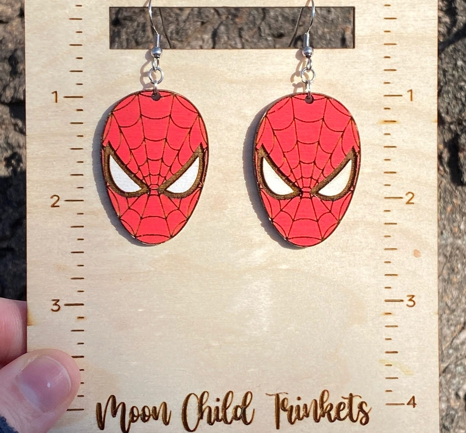 Spider-Man Hand Painted Wood Dangle Earrings