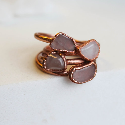 Handmade Rose Quartz & Copper Ring