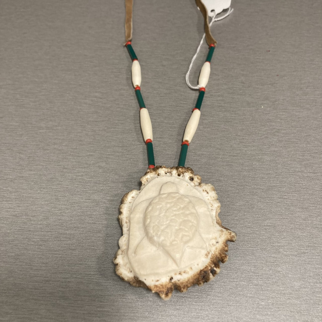 Large Carved Antler Necklace with Turtle Design
