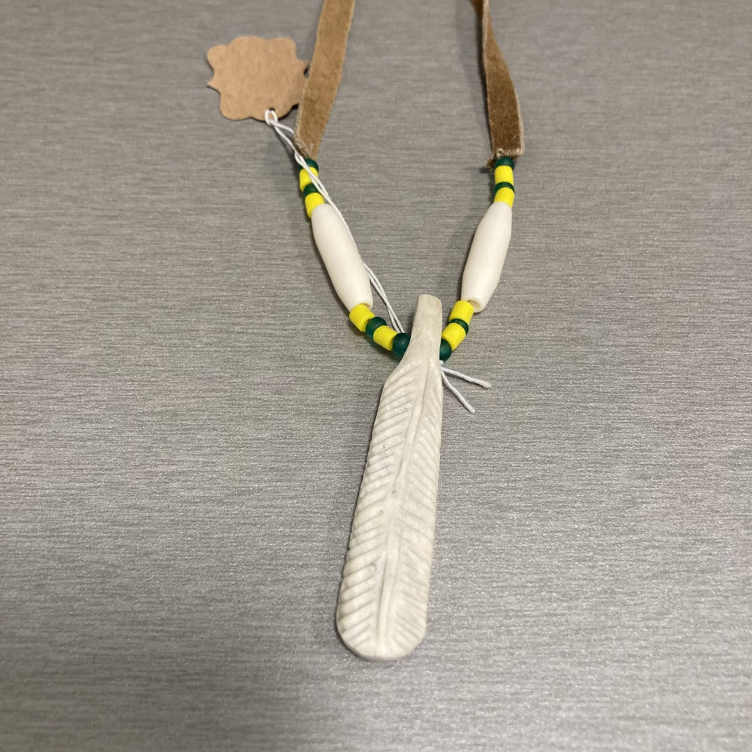 Carved Antler Feather-Shaped Necklace