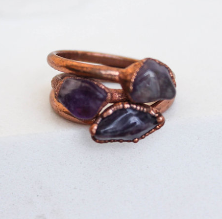 Handmade Amethyst and Copper Ring