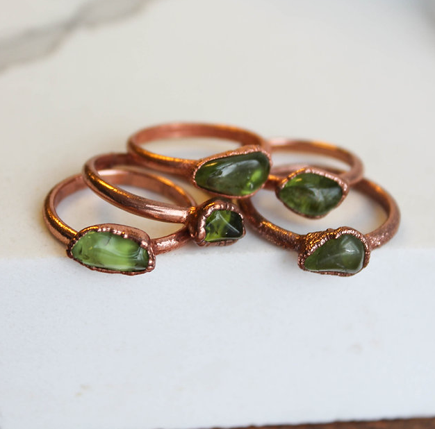 Handmade Peridot and Copper Ring