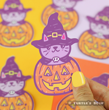Load image into Gallery viewer, Kitty in Pumpkin Halloween Sticker
