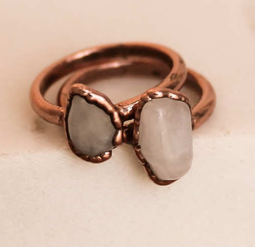 Handmade Snow Quartz and Copper Ring
