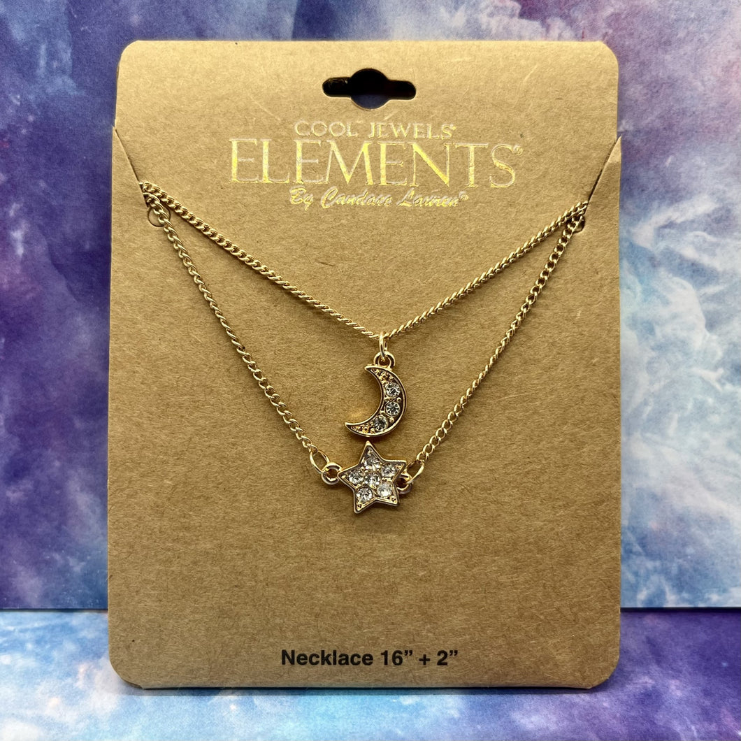 Gold 2 Tier Moon & Star Necklace