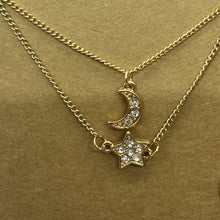 Load image into Gallery viewer, Gold 2 Tier Moon &amp; Star Necklace
