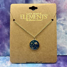 Load image into Gallery viewer, Blue Round Irridecent Space Pendant Necklace - Silver or Gold

