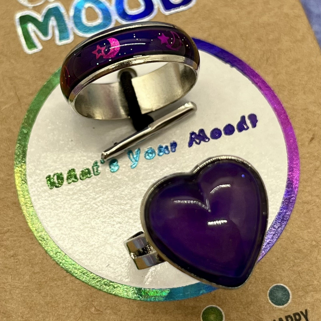 Mood Moon & Star Ring and Heart Mood Ring Set