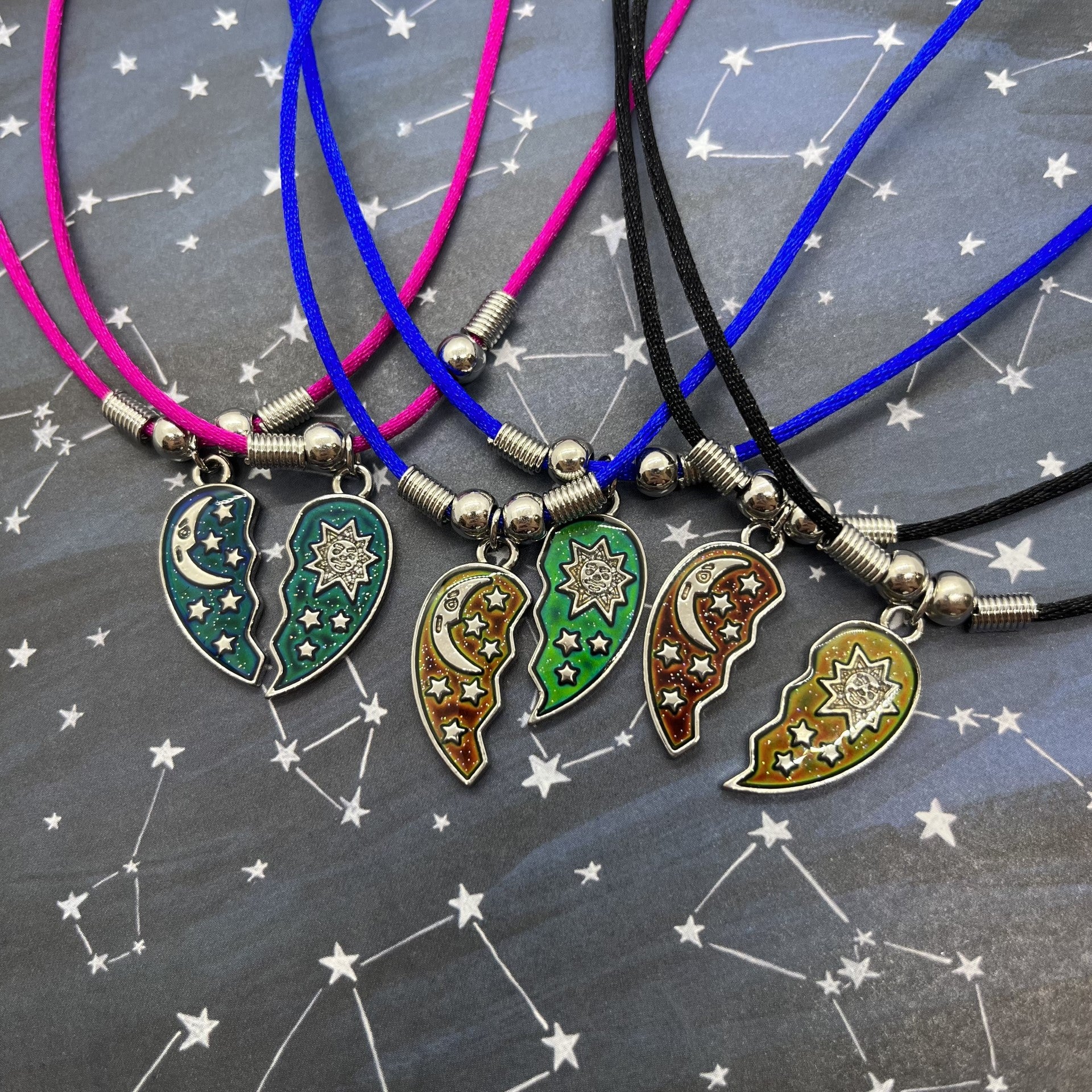 Mood Best Friend Sun Moon Heart Necklace Set Choose Your Color