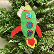 Load image into Gallery viewer, Green Space Ship Felt Ornament
