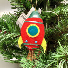 Load image into Gallery viewer, Red Space Ship Felt Ornament
